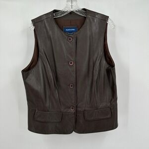 Womens Leather Equestrian Vest Size L Minimalist Quiet Luxury Indie Sleaze